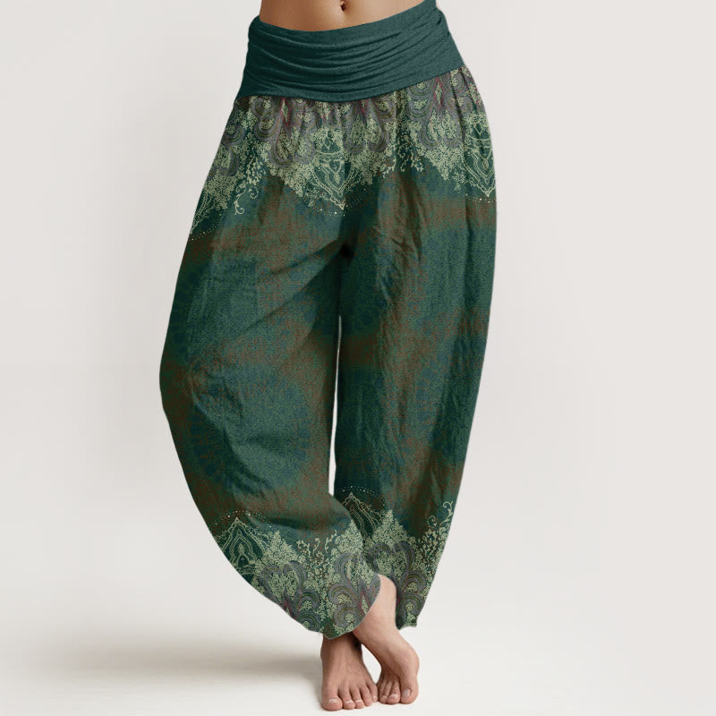Pure Cotton Casual Lycoris Radiata Mandala Pattern Women's Elastic Waist Harem Pants