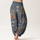 Pure Cotton Golden Dragons Auspicious Clouds Design Women's Elastic Waist Harem Pants