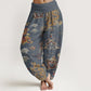 Pure Cotton Golden Dragons Auspicious Clouds Design Women's Elastic Waist Harem Pants