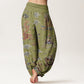 Pure Cotton Golden Dragons Auspicious Clouds Design Women's Elastic Waist Harem Pants