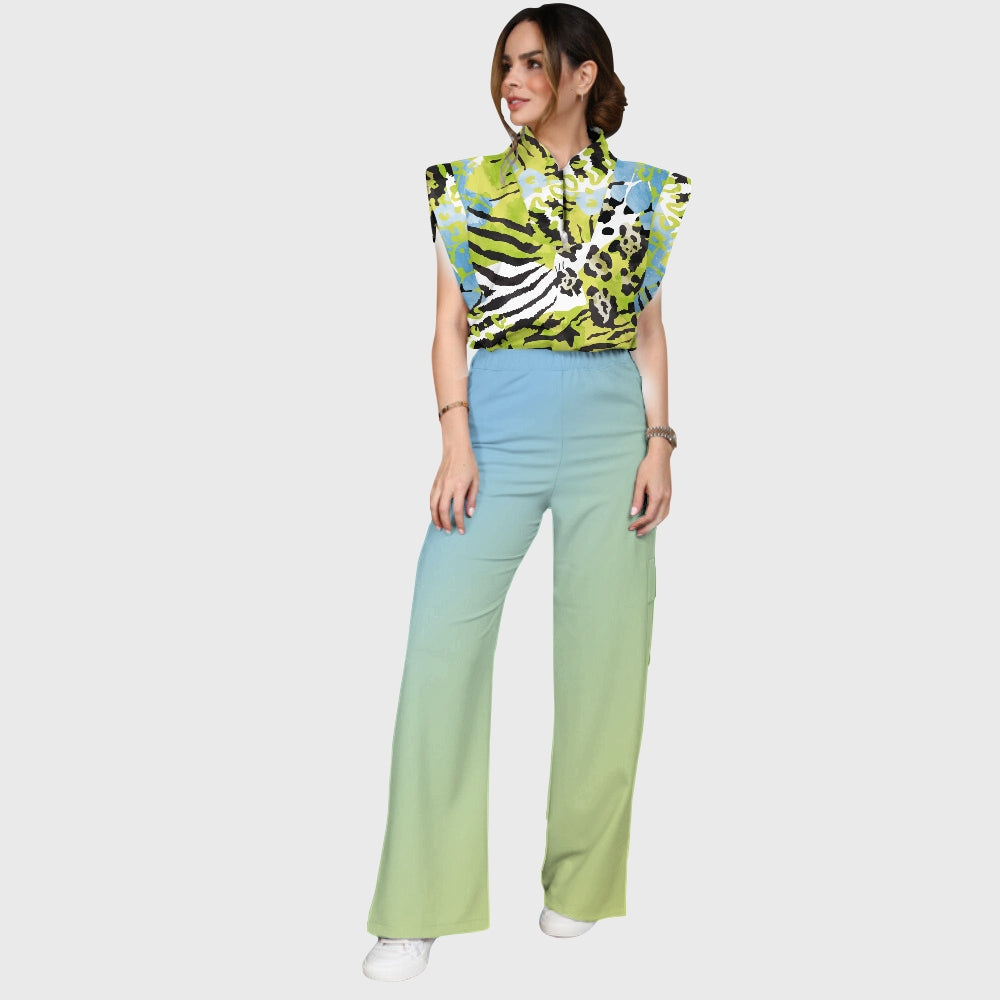 Women's Green Mixed Animal Printed Scrub Set SL09