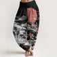 Pure Cotton Casual Red Plum Blossom Mountains Sun Pattern Women's Elastic Waist Harem Pants