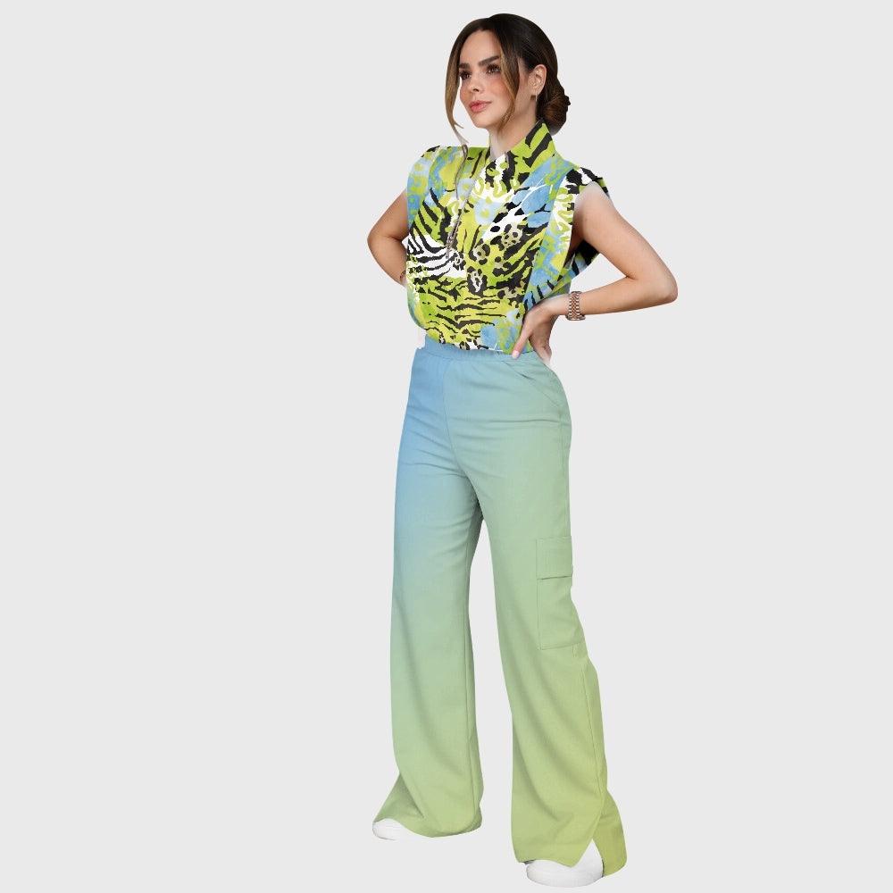 Women's Green Mixed Animal Printed Scrub Set SL09