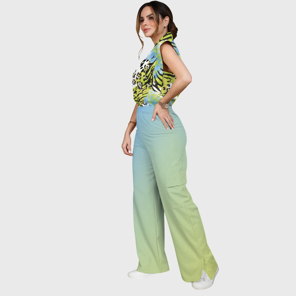 Women's Green Mixed Animal Printed Scrub Set SL09
