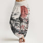 Pure Cotton Casual Red Plum Blossom Mountains Sun Pattern Women's Elastic Waist Harem Pants