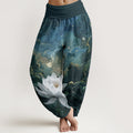 Pure Cotton Casual Lotus Starry Sky Clouds Pattern Women's Elastic Waist Harem Pants