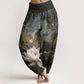 Pure Cotton Casual Lotus Starry Sky Clouds Pattern Women's Elastic Waist Harem Pants