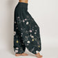 Pure Cotton Pink White Flowers Bamboo Leaves Fruits Design Women's Elastic Waist Harem Pants