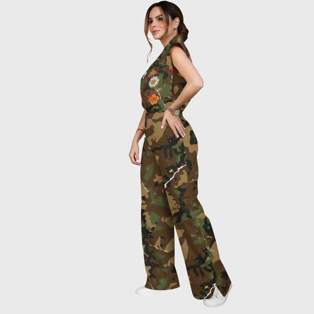 Women's Vintage Floral Camouflage Printed Scrub Set SA06