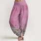 Pure Cotton Casual Colorful Wildflower Field Pattern Women's Elastic Waist Harem Pants