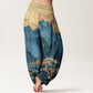 Cotton Casual Mountains Trees Branches Pattern Women's Elastic Waist Harem Pants