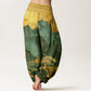 Cotton Casual Mountains Trees Branches Pattern Women's Elastic Waist Harem Pants