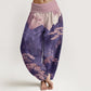 Cotton Casual Mountains Trees Branches Pattern Women's Elastic Waist Harem Pants