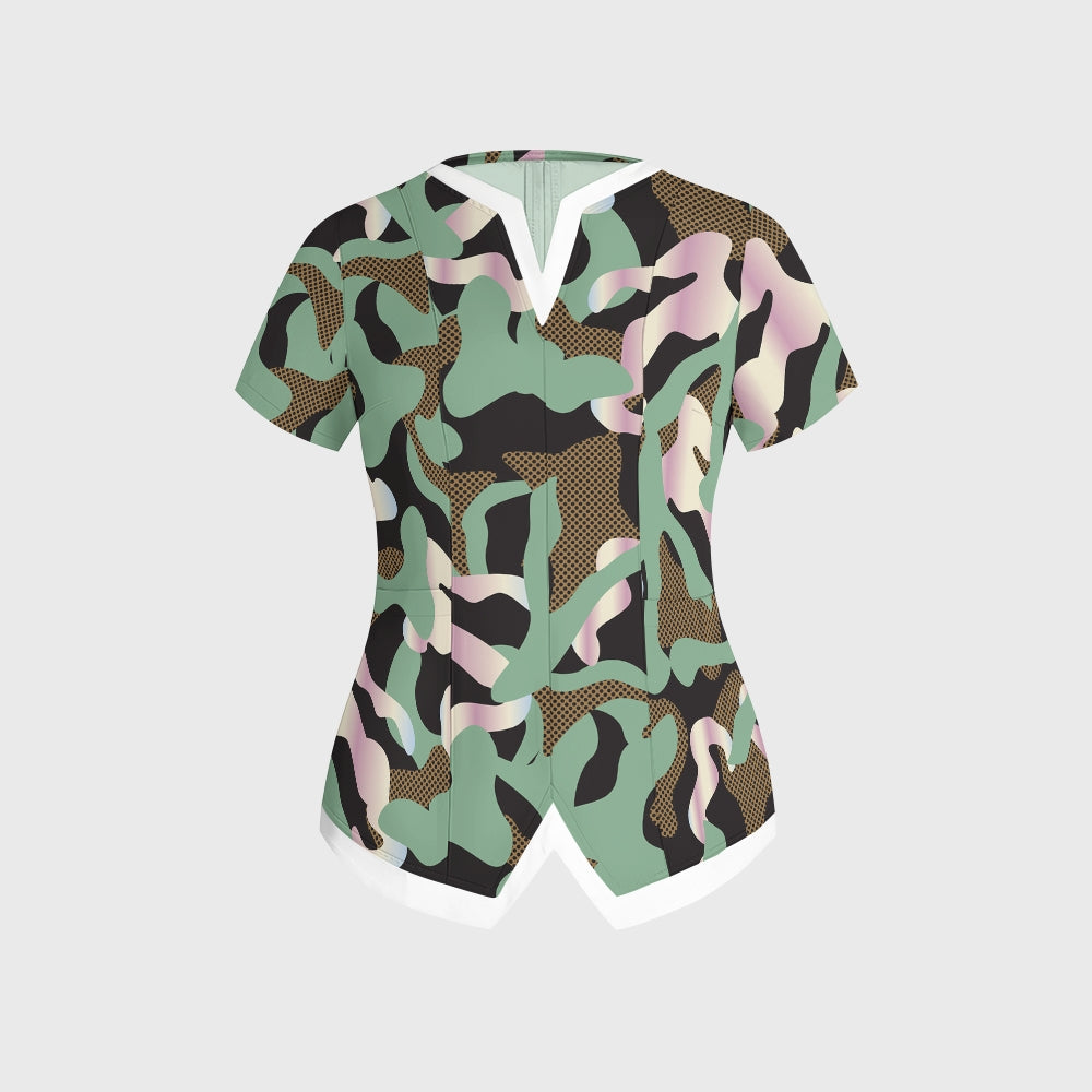 Women's Woodland Camouflage Printed Scrub Set SA09