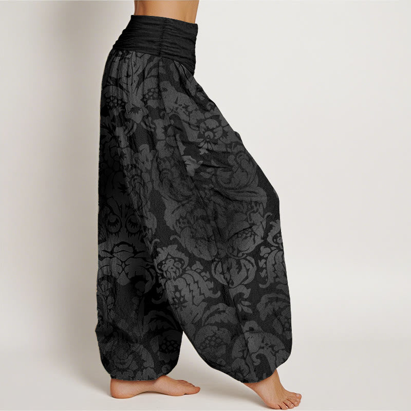 Pure Cotton Casual Flower Leaves Design Women's Elastic Waist Harem Pants