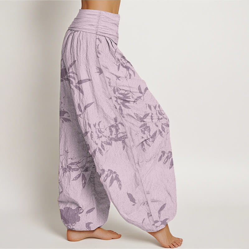 Pure Cotton Branch Pattern Women's Elastic Waist Harem Pants
