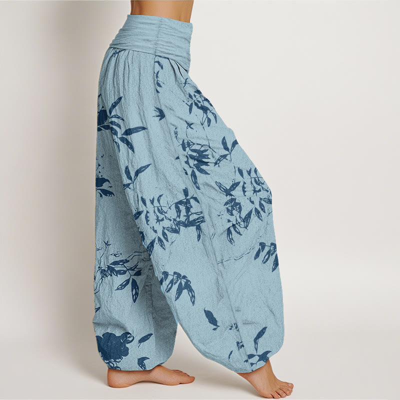 Pure Cotton Branch Pattern Women's Elastic Waist Harem Pants
