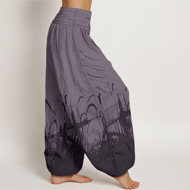 Pure Cotton Wild Grass Pattern Women's Elastic Waist Harem Pants