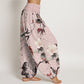 Pure Cotton Warbler Bird Blooming Flower Branches Mandala Pattern Women's Elastic Waist Harem Pants