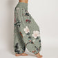 Pure Cotton Warbler Bird Blooming Flower Branches Mandala Pattern Women's Elastic Waist Harem Pants