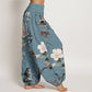 Pure Cotton Warbler Bird Blooming Flower Branches Mandala Pattern Women's Elastic Waist Harem Pants
