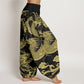 Pure Cotton Dragon Auspicious Clouds Women's Elastic Waist Harem Pants