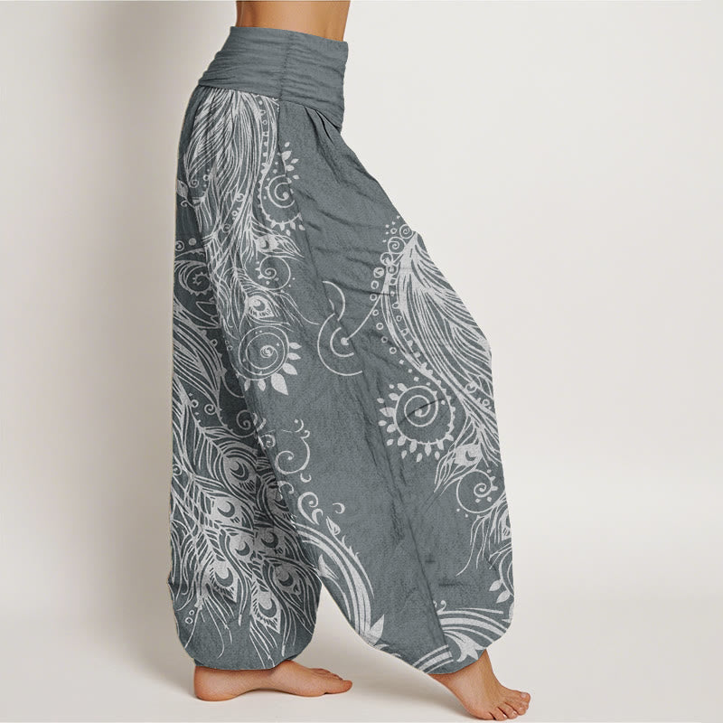 Pure Cotton Casual Peacock Design Women's Elastic Waist Harem Pants