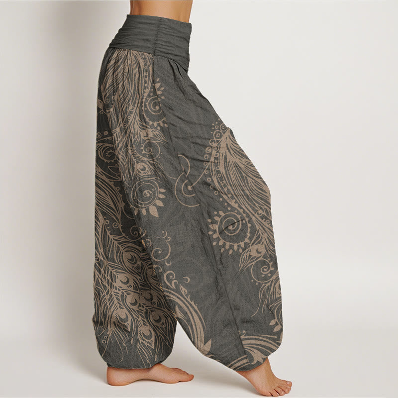Pure Cotton Casual Peacock Design Women's Elastic Waist Harem Pants