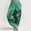 Cotton OM Symbol Lotus Flower Pattern Women's Elastic Waist Harem Pants