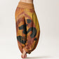 Cotton OM Symbol Lotus Flower Pattern Women's Elastic Waist Harem Pants