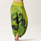 Cotton OM Symbol Lotus Flower Pattern Women's Elastic Waist Harem Pants