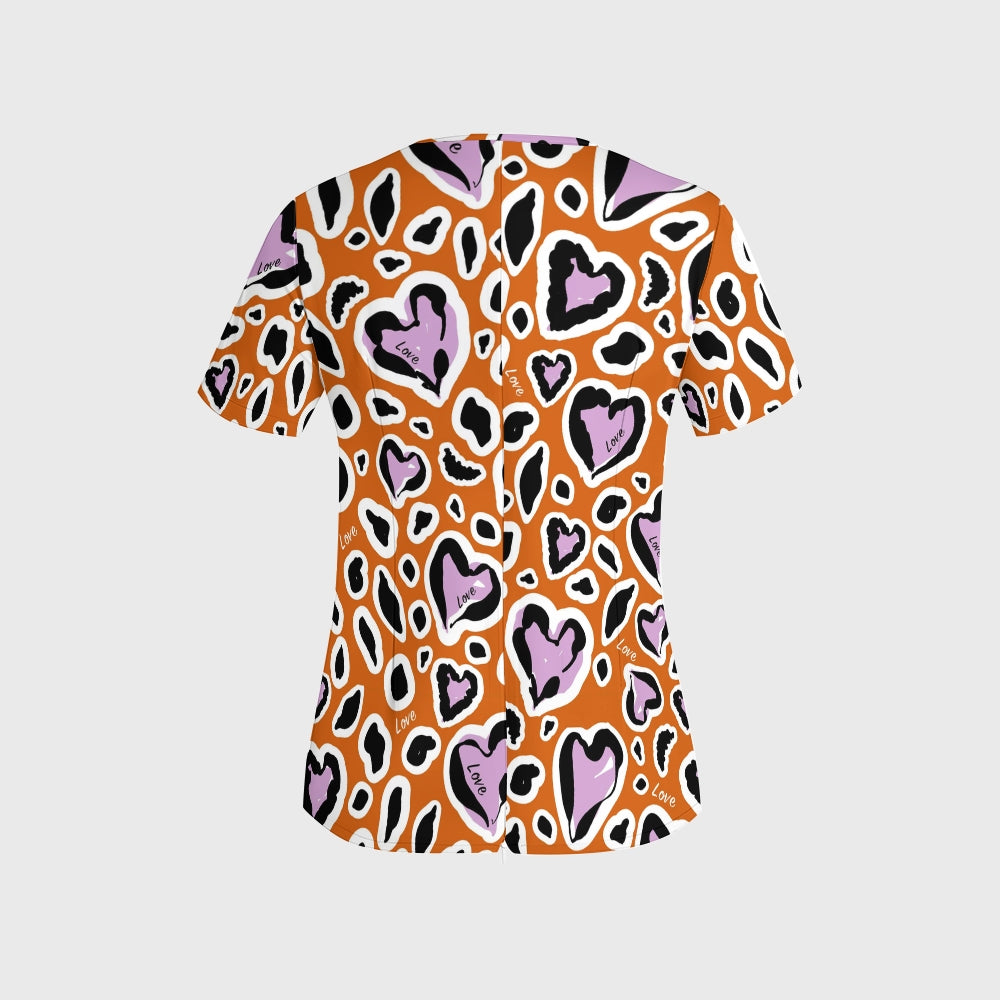 Women's Love Leopard Printed Scrub Set SL02