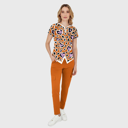Women's Love Leopard Printed Scrub Set SL02
