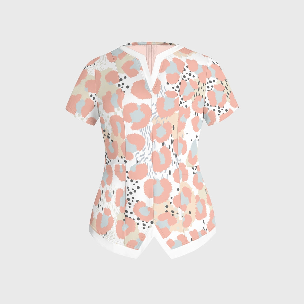 Women's Pastel Leopard Printed Scrub Set SL03