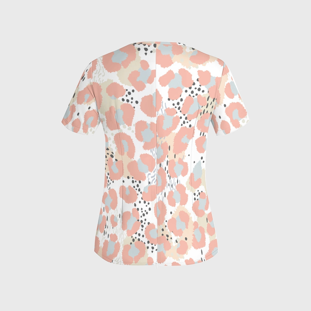 Women's Pastel Leopard Printed Scrub Set SL03