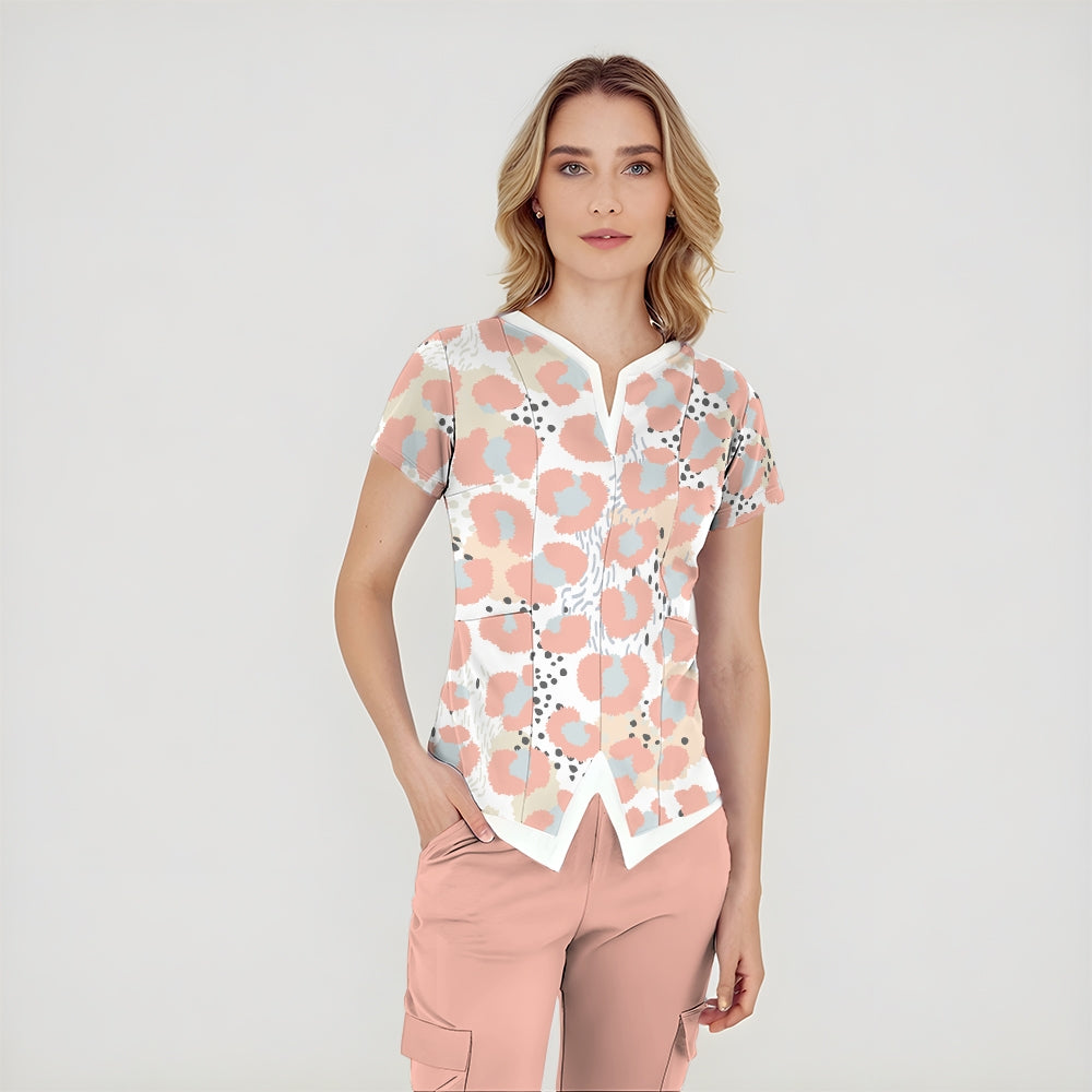 Women's Pastel Leopard Printed Scrub Set SL03