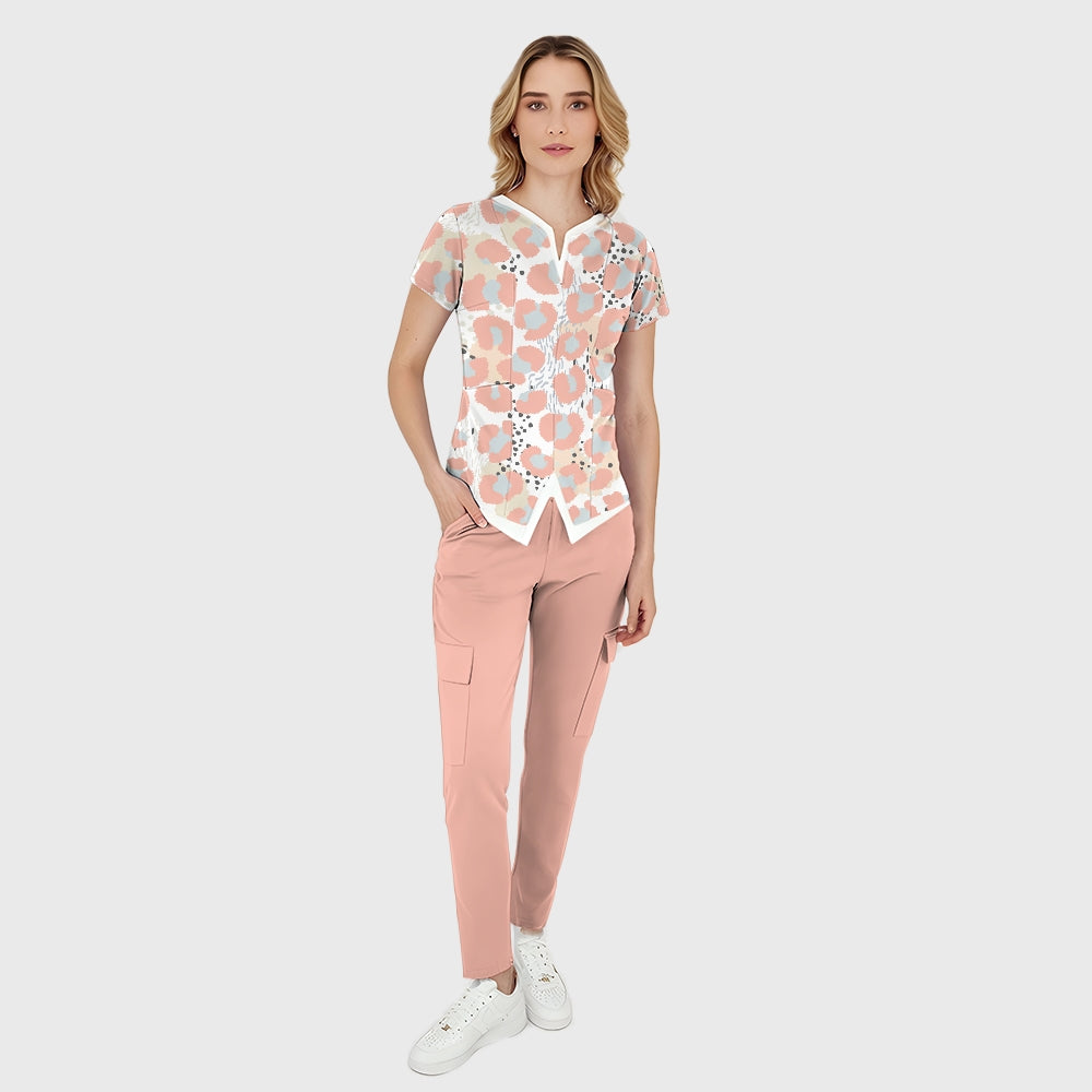 Women's Pastel Leopard Printed Scrub Set SL03