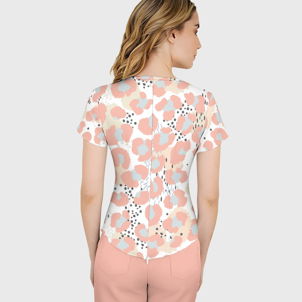 Women's Pastel Leopard Printed Scrub Set SL03
