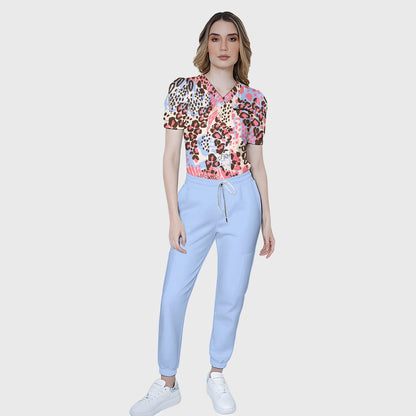 Women's Pink Watercolor Leopard Printed Scrub Set SL05