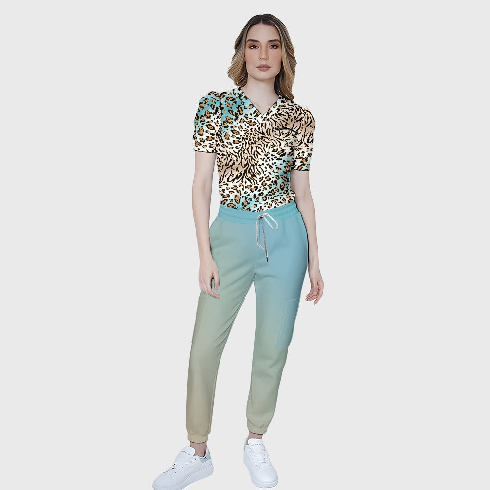 Women's Ombre Leopard Printed Scrub Set SL06