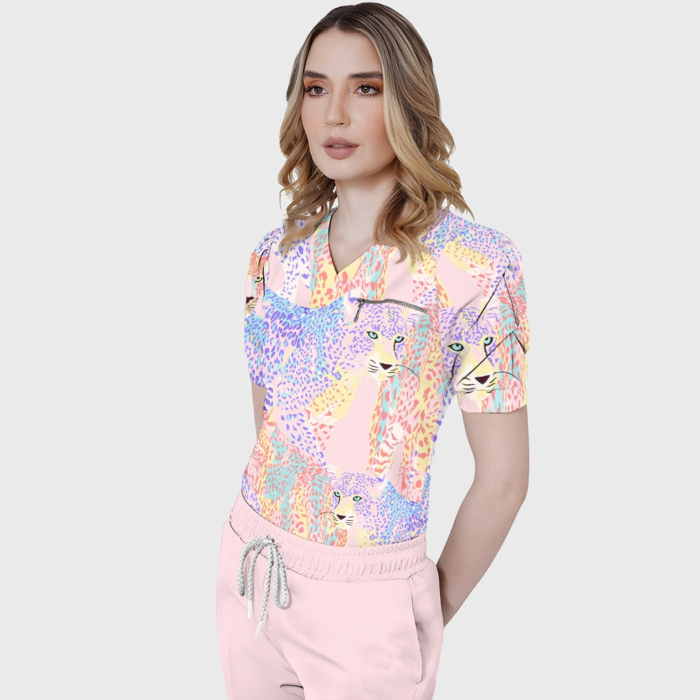 Women's Pastel Leopard Printed Scrub Set SL10