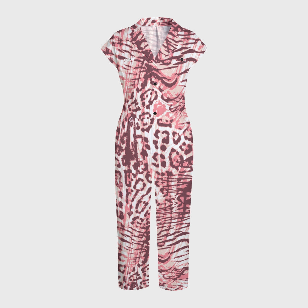 Women's Pink Leopard Printed Scrub Jumpsuit JL02
