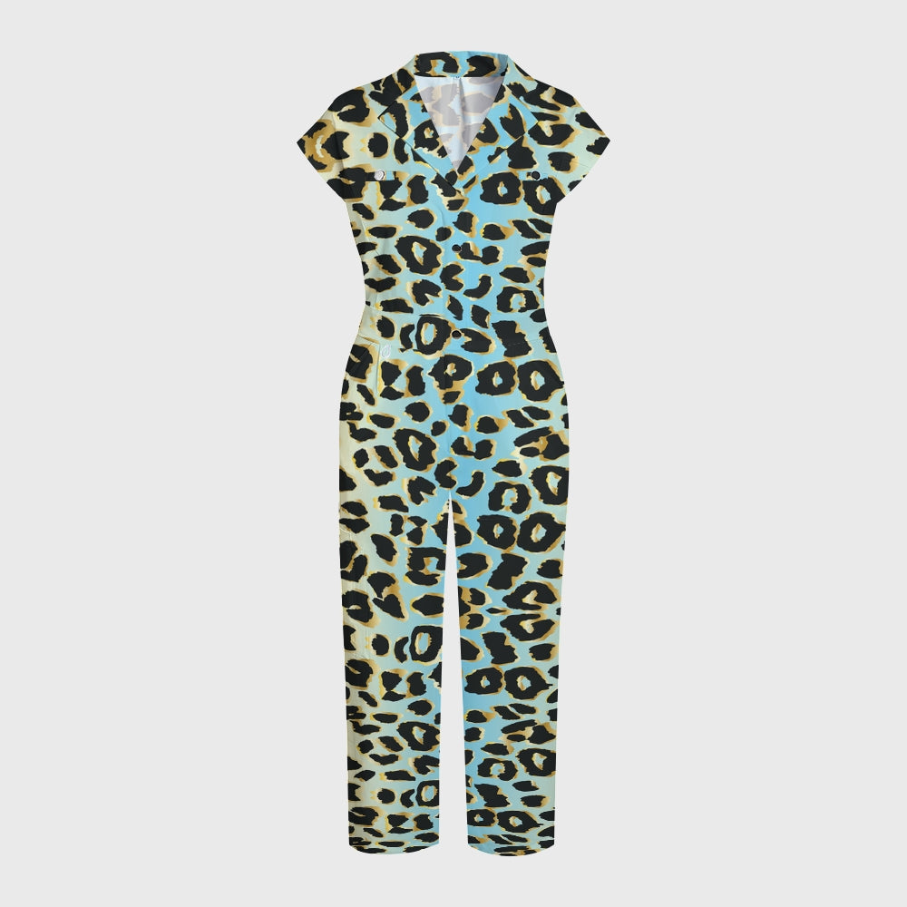 Women's Blue Ombre Leopard Printed Scrub Jumpsuit JL06