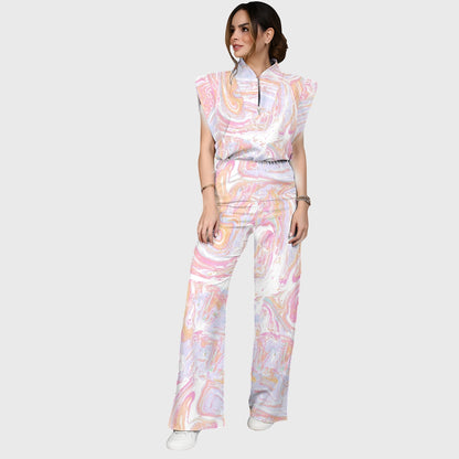 Women's Pastel Fluid Marble Printed Scrub Set  SM04