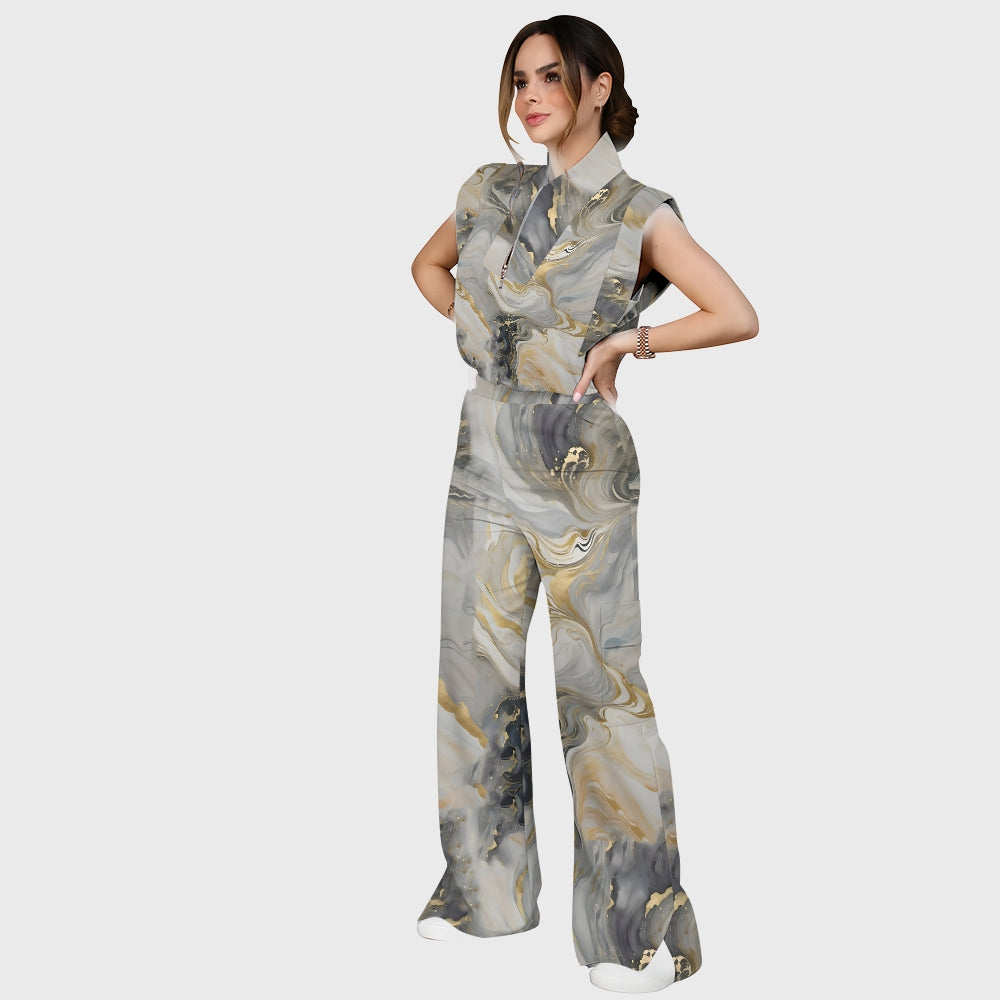Women's Gold Grey Marble Printed Scrub Set  SM06