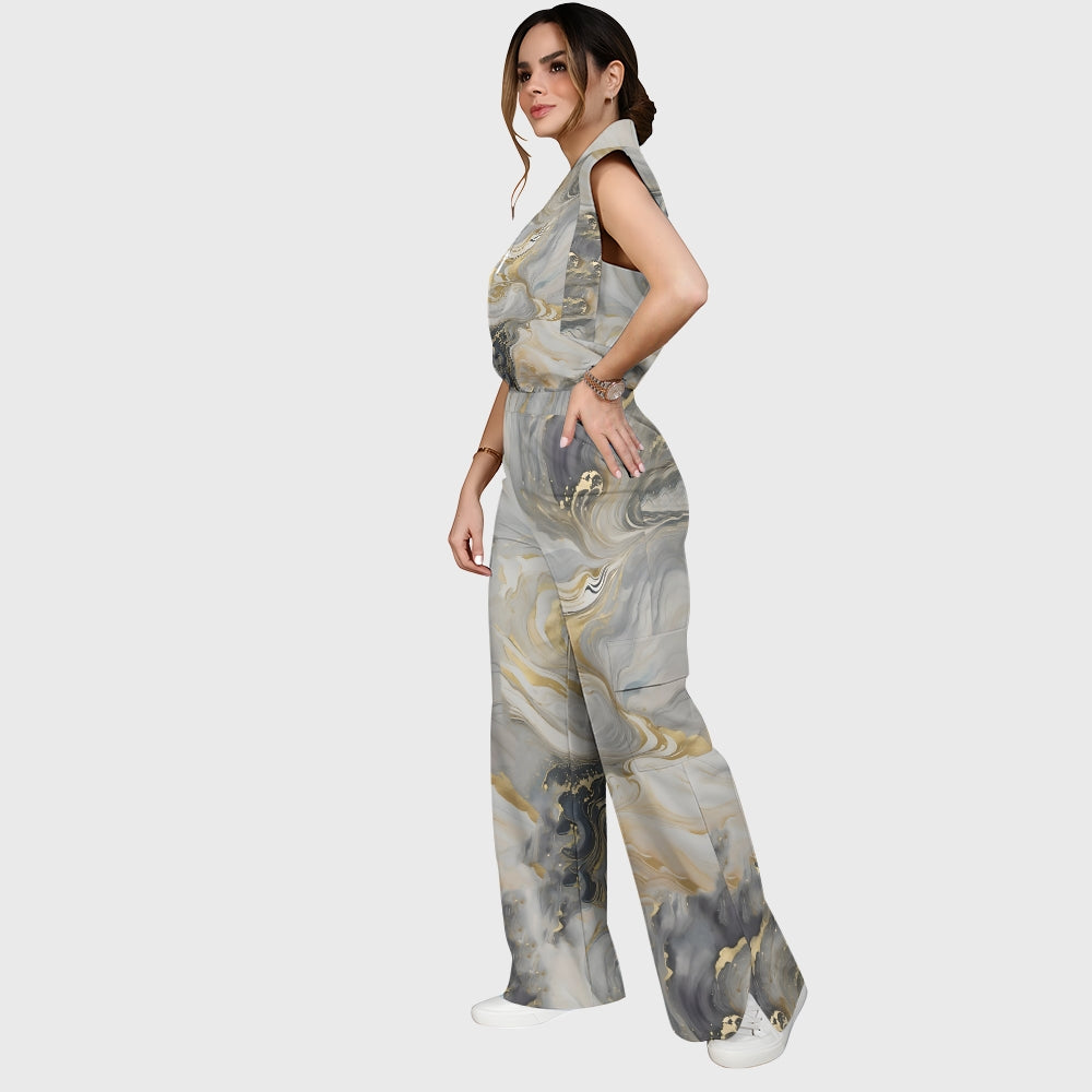 Women's Gold Grey Marble Printed Scrub Set  SM06