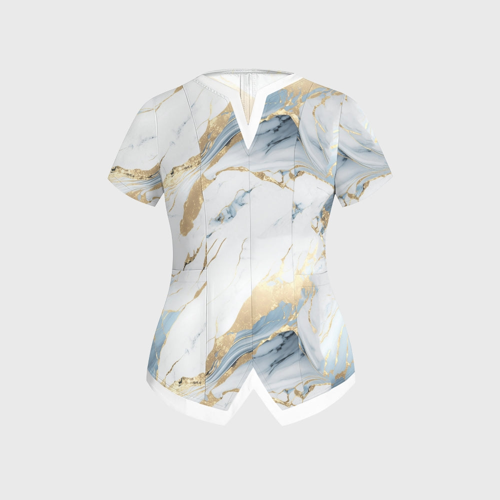 Women's Blue White Marble Printed Scrub Set SA09