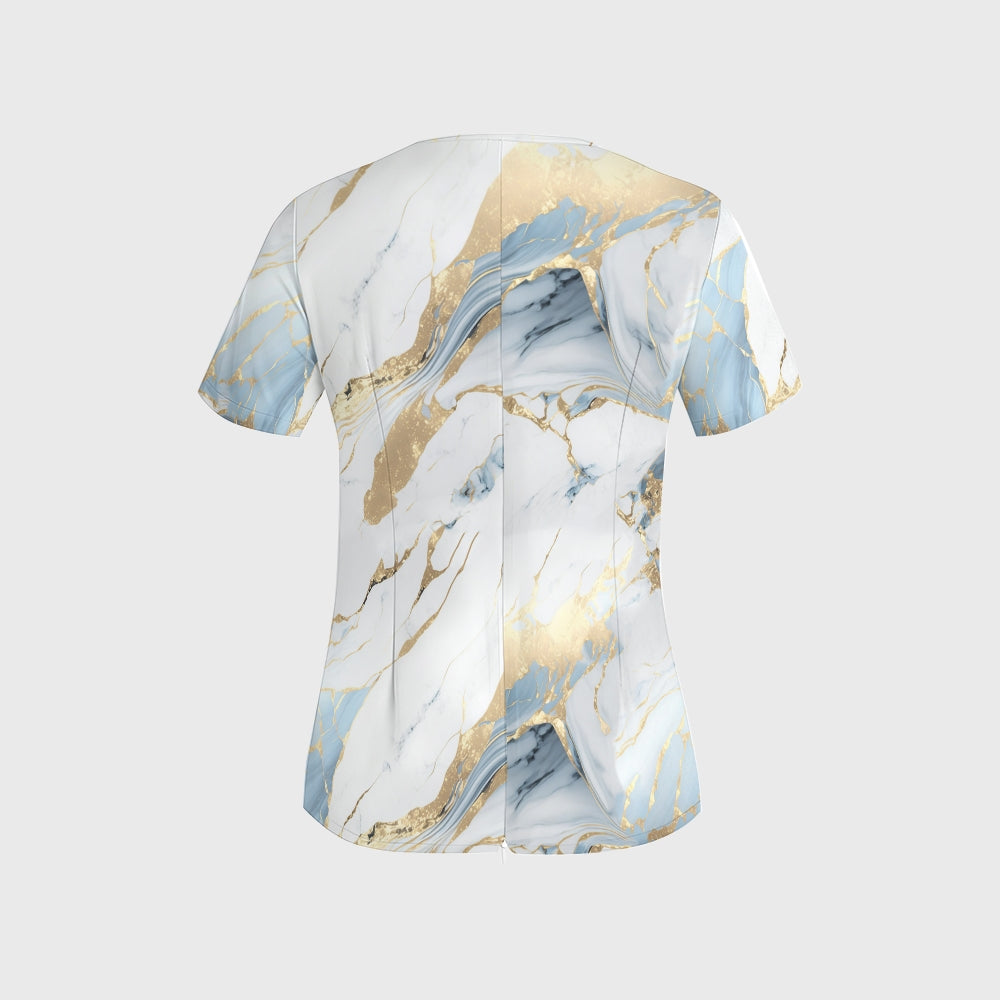 Women's Blue White Marble Printed Scrub Set SA09