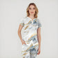 Women's Blue White Marble Printed Scrub Set SA09