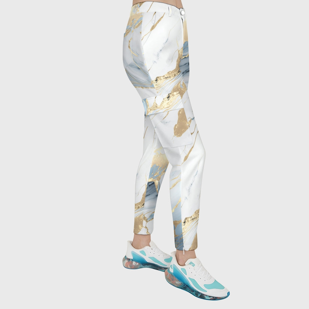 Women's Blue White Marble Printed Scrub Set SA09